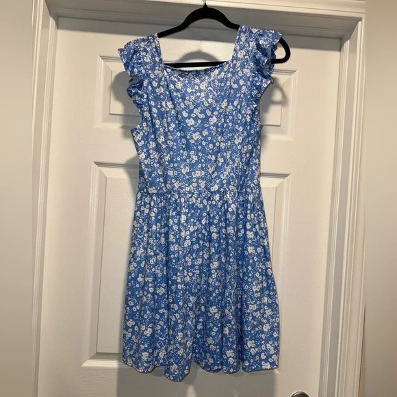 Blue Flutter Sleeve Casual Sundress - Picture 3 of 3